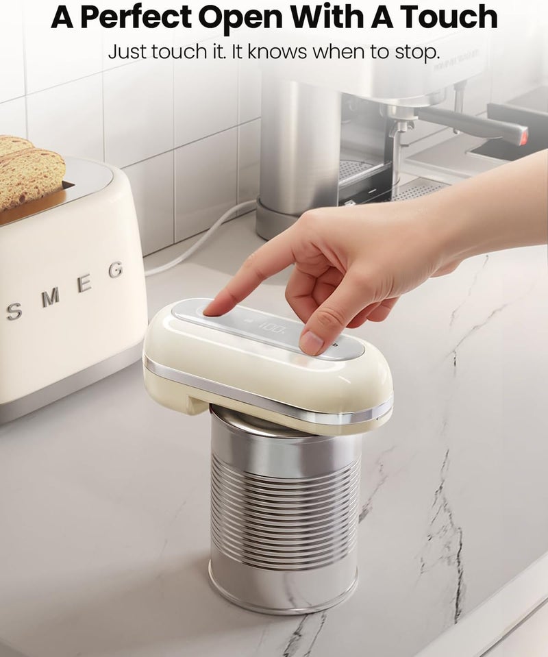 Canslab RETRO Electric Can Opener, Auto-Stop One-Touch Operation, USB Rechargeable with LED Battery Track, Side Cut Smooth Edge Can Opener for Seniors with Arthritis, Wall-Mountable Small Size, Cream - Image 3